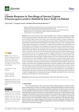 Climate Response in Tree-Rings of Sawara Cypress [Chamaecyparis Pisifera (Siebold & Zucc.) Endl.] in Poland