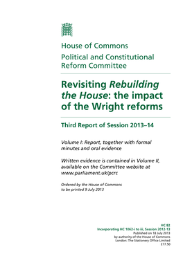 Revisiting Rebuilding the House: the Impact of the Wright Reforms