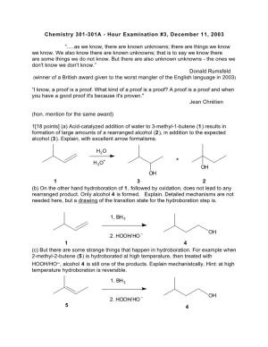 Chemistry 301-301A - Hour Examination #3, December 11, 2003