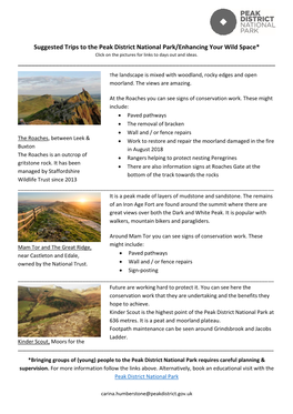 Suggested Trips to the Peak District National Park/Enhancing Your Wild Space* Click on the Pictures for Links to Days out and Ideas