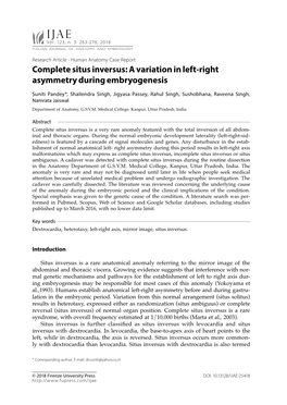 Complete Situs Inversus: a Variation in Left-Right Asymmetry During Embryogenesis