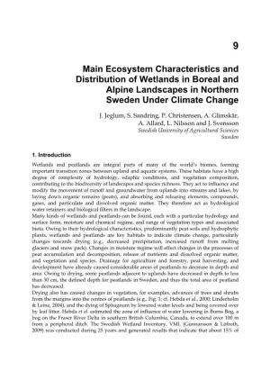 Ecosystem Characteristics and Distribution of Wetlands in Boreal and Alpine Landscapes in Northern Sweden Under Climate Change