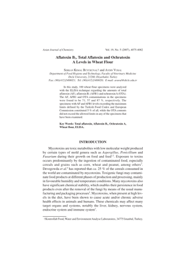 Aflatoxin B1, Total Aflatoxin and Ochratoxin a Levels in Wheat Flour