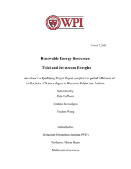 Renewable Energy Resources: Tidal and Jet Stream Energies