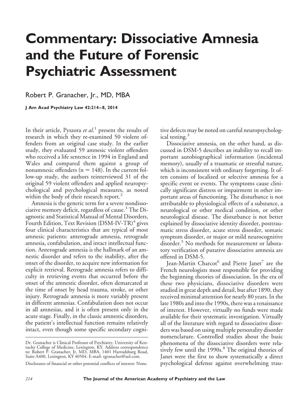 Dissociative Amnesia and the Future of Forensic Psychiatric Assessment