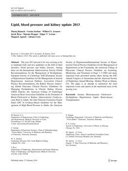 Lipid, Blood Pressure and Kidney Update 2013