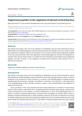 Angiotensin Peptides in the Regulation of Adrenal Cortical Function Gian Paolo Rossi* , Livia Lenzini , Brasilina Caroccia , Giacomo Rossitto , Teresa Maria Seccia