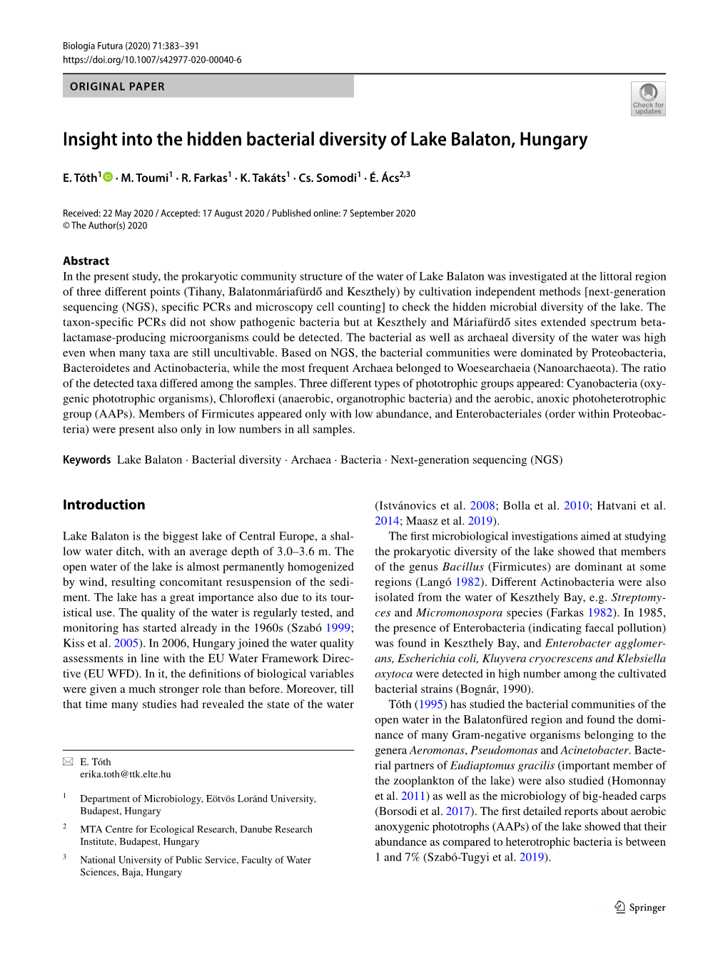 Insight Into the Hidden Bacterial Diversity of Lake Balaton, Hungary