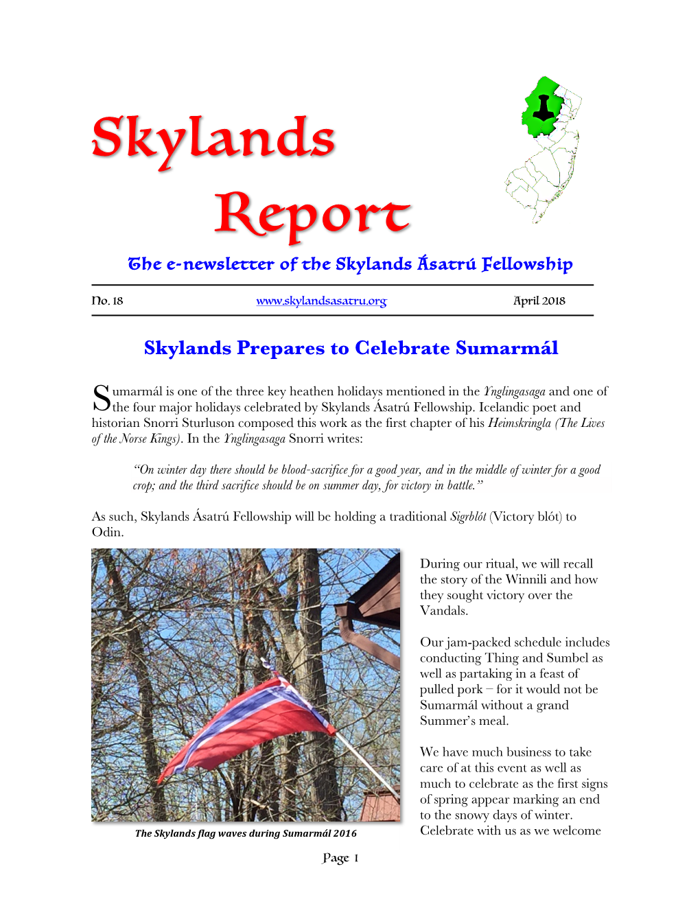 Skylands Report the E-Newsletter of the Skylands Ásatrú Fellowship