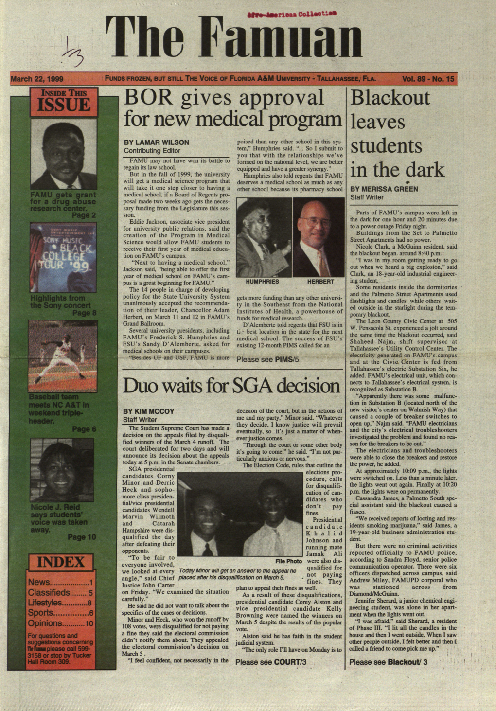 March 22, 1999 FUNDS FROZEN, but STILL the VOICE of FLORIDA A&M UNIVERSITY - TALLAHASSEE, FLA