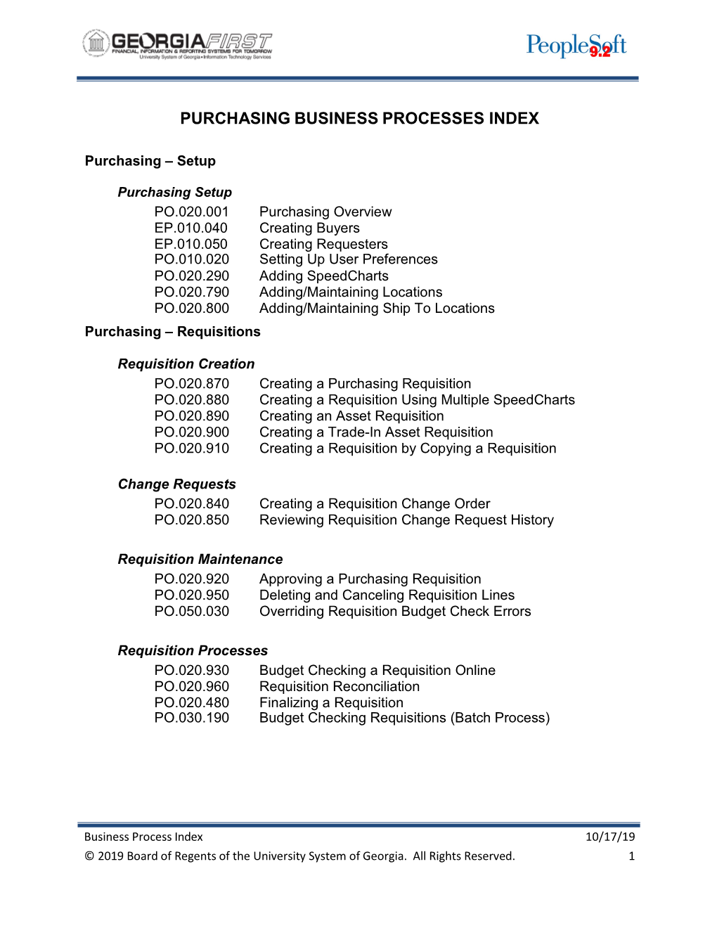 Purchasing Business Processes Index