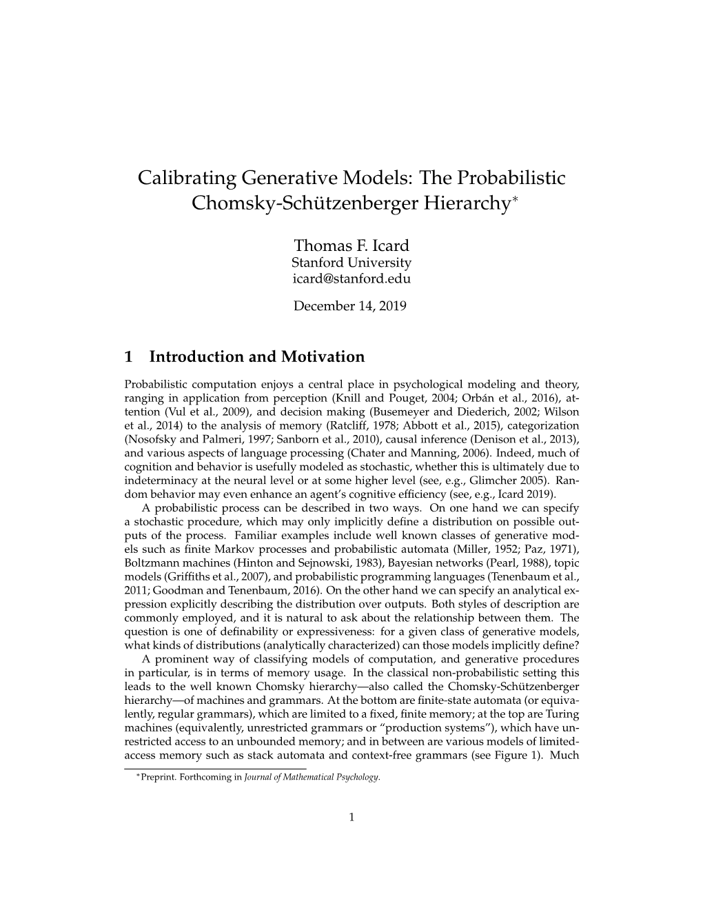 Calibrating Generative Models: the Probabilistic Chomsky-Schutzenberger¨ Hierarchy∗