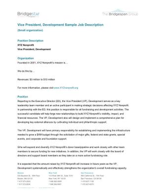 Vice President, Development Sample Job Description (Small Organization)
