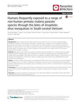 Humans Frequently Exposed to a Range of Non-Human Primate Malaria Parasite Species Through the Bites of Anopheles Dirus Mosquito