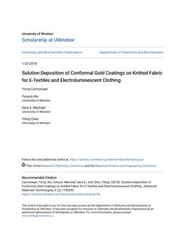 Solution Deposition of Conformal Gold Coatings on Knitted Fabric for E-Textiles and Electroluminescent Clothing
