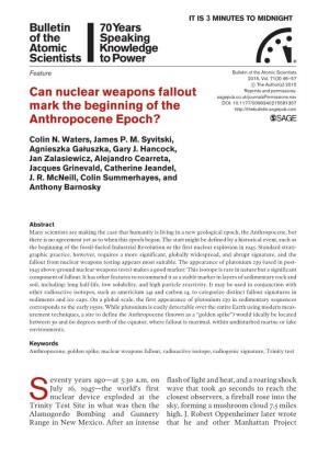 Can Nuclear Weapons Fallout Mark the Beginning of the Anthropocene
