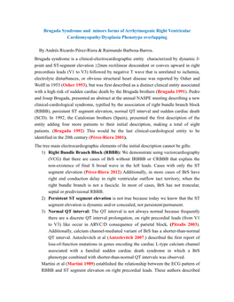 Brugada Syndrome and Minors Forms of Arrhytmogenic Right Ventricular Cardiomyopathy/Dysplasia Phenotype Overlapping