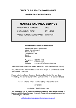 Notices and Proceedings for the North East of England