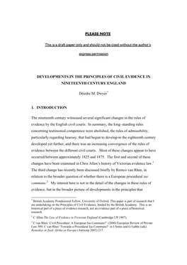 Déirdre M. Dwyer, Developments in the Principles of Civil Evidence In