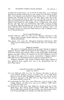 242 BULLETIN FLORIDA STATE MUSEUM Vol. XVI No. 4 St. Johns River; Lake Jessup, 3 Mi. N Oviedo; St. Johns River, 4 Mi. E Sanford;