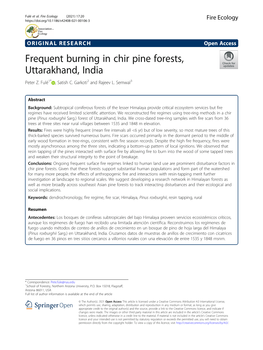 Frequent Burning in Chir Pine Forests, Uttarakhand, India Peter Z