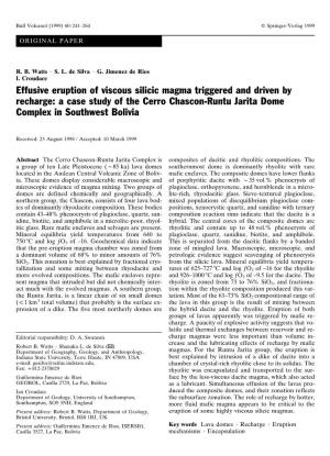 Effusive Eruption of Viscous Silicic Magma Triggered and Driven by Recharge: a Case Study of the Cerro Chascon-Runtu Jarita Dome Complex in Southwest Bolivia