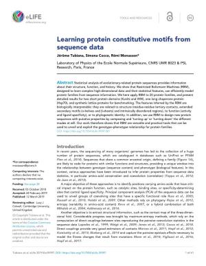 Learning Protein Constitutive Motifs from Sequence Data Je´ Roˆ Me Tubiana, Simona Cocco, Re´ Mi Monasson*