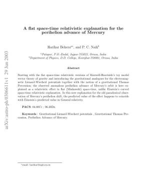 A Flat Space-Time Relativistic Explanation for the Perihelion Advance of Mercury