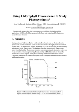 Using Chlorophyll Fluorescence to Study Photosynthesis*