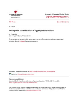 Orthopedic Consideration of Hyperparathyroidism