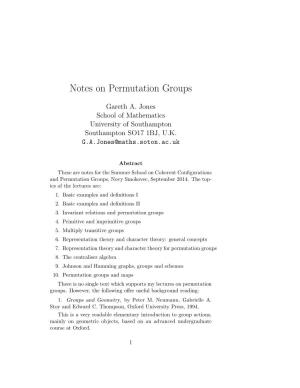 Notes on Permutation Groups