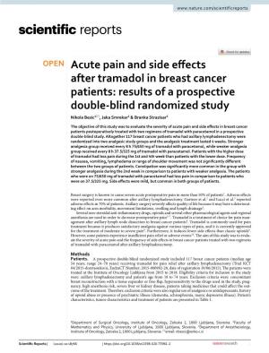 Acute Pain and Side Effects After Tramadol in Breast Cancer