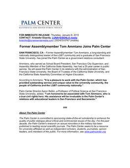 Former Assemblymember Tom Ammiano Joins Palm Center
