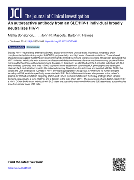 An Autoreactive Antibody from an SLE/HIV-1 Individual Broadly Neutralizes HIV-1