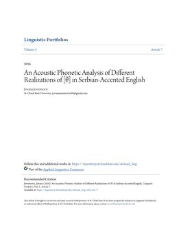 An Acoustic Phonetic Analysis of Different Realizations of [Θ] in Serbian-Accented English Jovana Jevremovic St