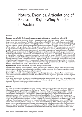 Articulations of Racism in Right-Wing Populism in Austria