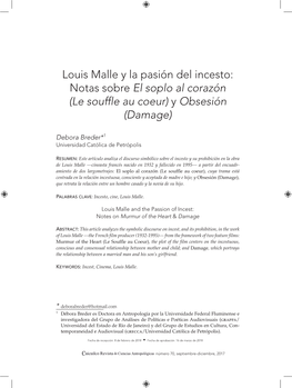 Louis Malle Y La Pasión Del Incesto: Notas Sobre El Soplo Al Corazón (Le Souffle Au Coeur) Y Obsesión (Damage)