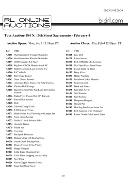 Toys Auction- 840 N. 10Th Street Sacramento - February 4