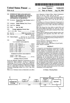 United States Patent (19) 11 Patent Number: 5,343,322 Pirio Et Al