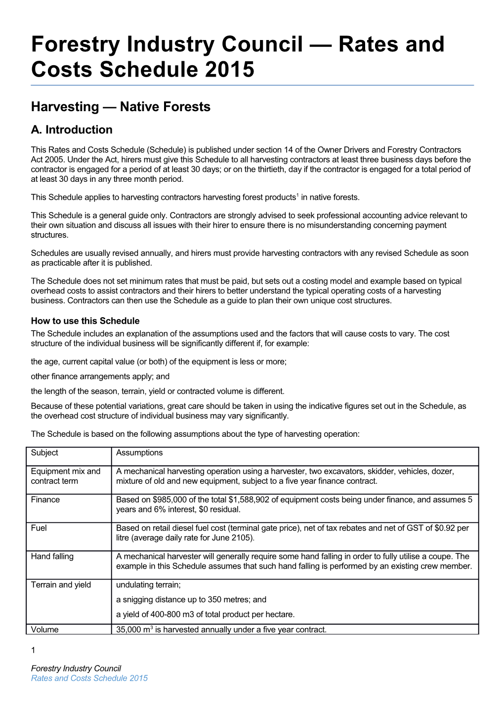 Forestry Industry Council Rates and Costs Schedule 2015