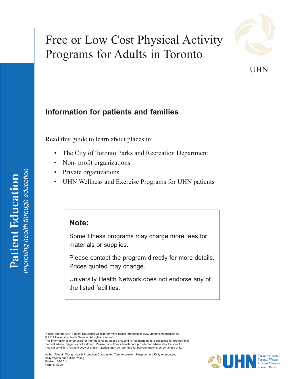 Free Or Low Cost Physical Activity Programs for Adults in Toronto UHN