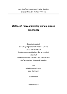 Delta Cell Reprogramming During Mouse Pregnancy