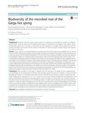 Biodiversity of the Microbial Mat of the Garga Hot Spring
