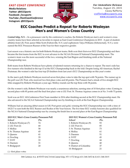 ECC Coaches Predict a Repeat for Roberts Wesleyan Men's and Women's Cross Country