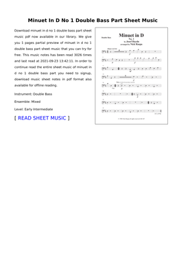 Minuet in D No 1 Double Bass Part Sheet Music