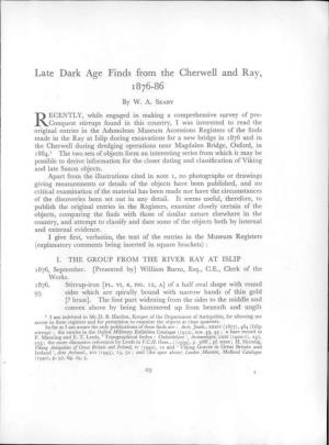 Late Dark Age Finds from the Cherwell and Ray, 1876-86