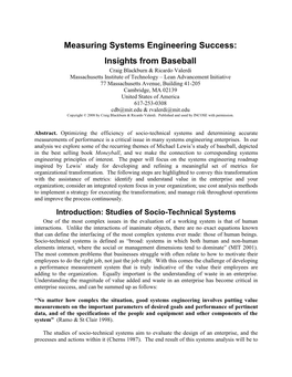 Systems Engineering & Baseball