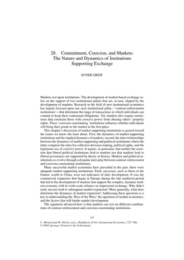 28. Commitment, Coercion, and Markets: the Nature and Dynamics of Institutions Supporting Exchange