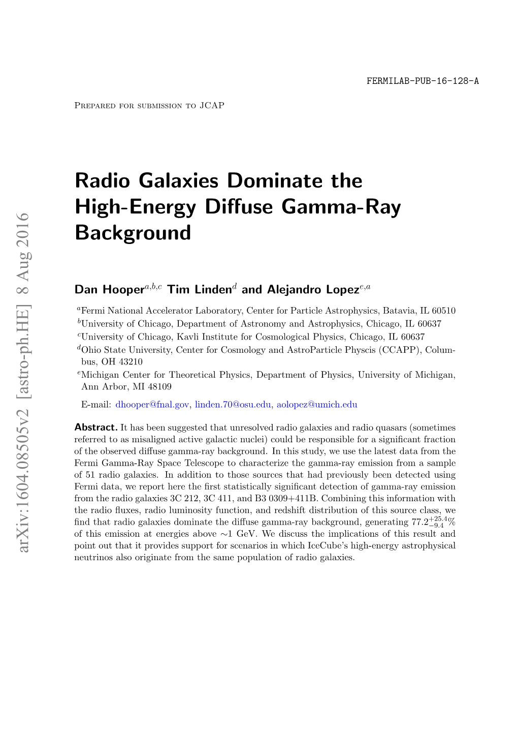 Radio Galaxies Dominate the High-Energy Diffuse Gamma-Ray