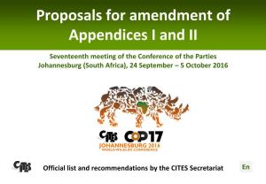 Proposals for Amendment of Appendices I and II